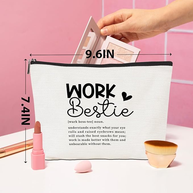 Work Besties Gifts for Women Funny Makeup Bag Friendship Gifts Farewell Goodbye Gifts Cosmetic Bag Coworker Leaving Gifts for Women Employee Manager Travel Toiletry Bag Christmas Birthday Gifts