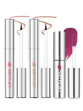 Peel Off Tattoo Lip Liner Stain Lip Gloss Combo Sets, 2 Colors Rose Pink Brown Matte Lip Liner and Nourishing Lip Gloss Tint Stain Kit, Long Lasting Waterproof Non Sticky Liquid Lipstick Makeup-Set 04