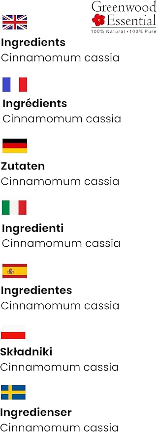 Greenwood Essential Cassia Essential Oil (Cinnamomum Cassia) Pure | Non-Sticky | Non-Greasy | Lightweight | Men & Women | All Skin Types | Steam Distilled 30ml (1 oz)