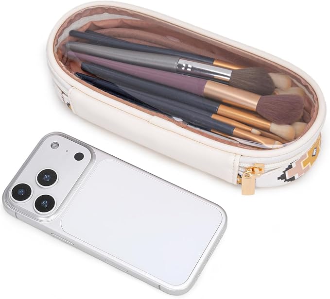 Montana West X Wrangler Travel Makeup Bag 2pcs Set Large Cosmetic Bag with Makeup Brush Holder Portable Make Up Organizer Cute Toiletry Bag with Divider and Handle for Women Aztec