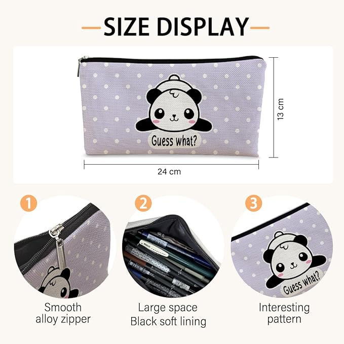 Cute Baby Panda Guess What It's Pug Butt Cosmetic Bag, Purple Makeup Case for Teen Girls & Women, Canvas Zipper Pouch