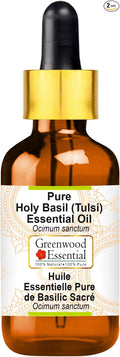 Greenwood Essential Pure Holy Basil Essential Oil (Ocimum Sanctum) with Glass Dropper Steam Distilled 10ml (0.33 oz)