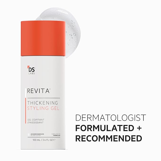 DS Labs Revita Hair Styling Gel for All Hair Types - Medium Hold, Volumizing & Thicker Looking Finish, With Ginseng, Zinc & Caffeine, Water Based, No Flakes or Residue, 3.4 Fl Oz