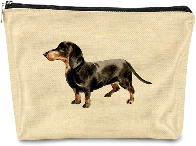 Funny Dachshund Weiner Dog Makeup Bag - Cosmetic Bag Gift Idea for Dog Lovers, Teen Girls, Women; Perfect for Dachshund Moms, Daughters, Sisters
