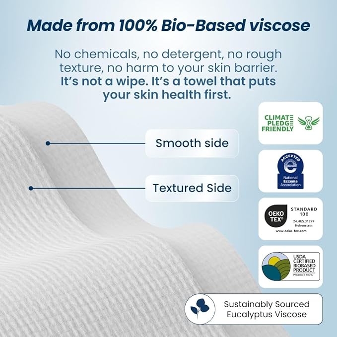 Clean Skin Club Clean Towels XL®, 100% USDA Biobased Face Towel, Disposable Face Towelette, Eczema Association Accepted, Makeup Remover Dry Wipes, Ultra Soft, 50 ct per pack, 3 Packs, 150 Ct Total