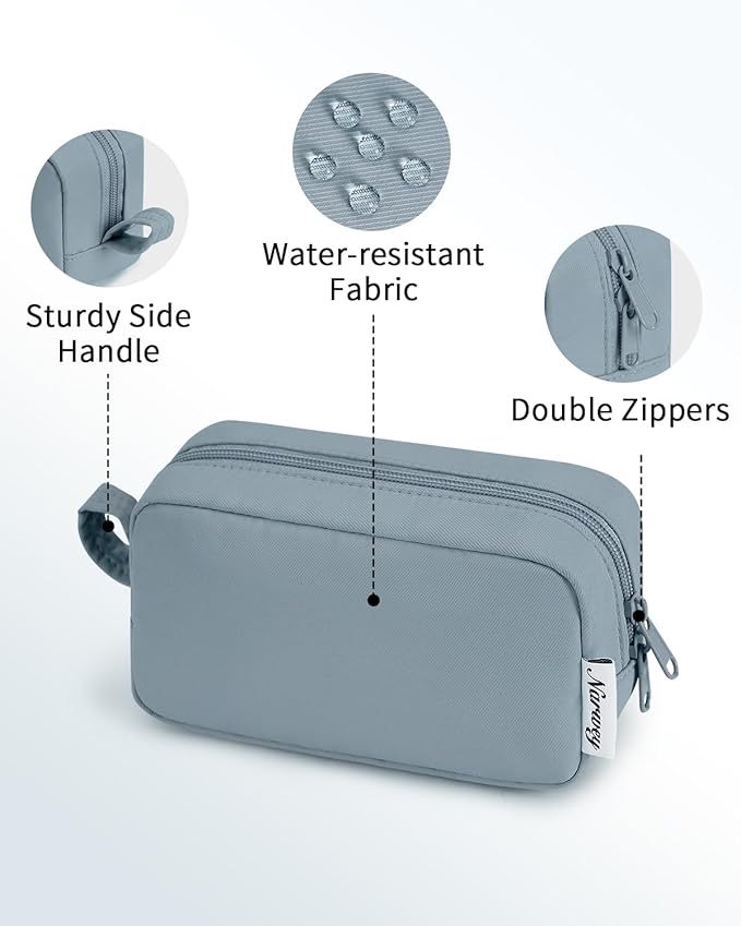 Narwey Small Makeup Bag for Purse Travel Makeup Pouch Mini Cosmetic Bag Zipper Pouch for Women (Greyish Blue, Small)
