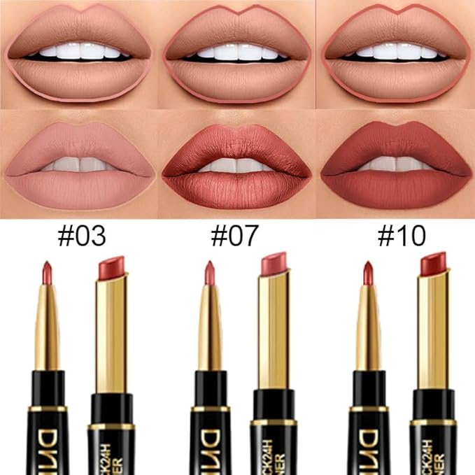 BINGBRUSH 3Pcs Double Ended Light Brown Nude Beige Matte Lip Liner and Lipstick Makeup Combo Set for Women, Rose Gold Lipliner 24 Hours Original Waterproof Long Lasting Lip Stains Pencil Kit Set