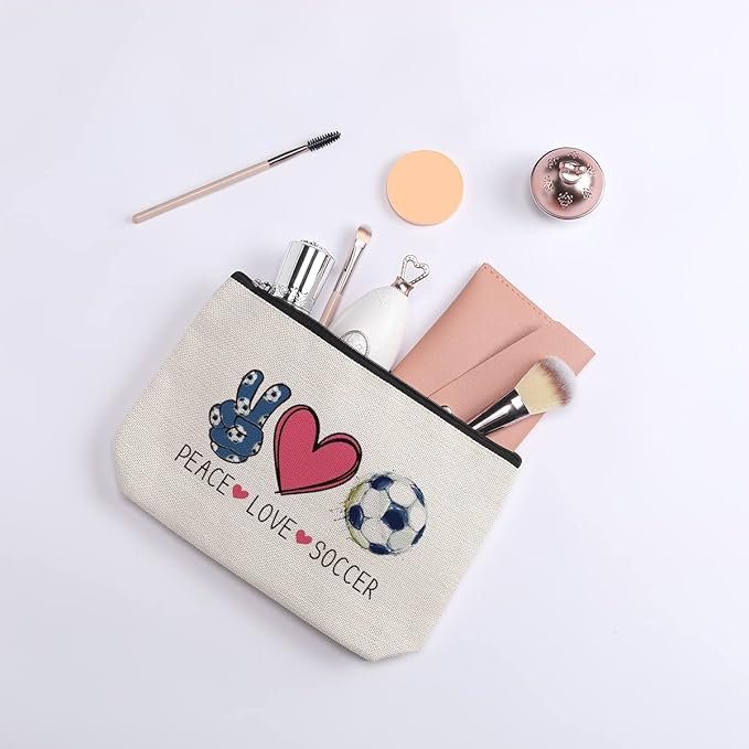 Soccer Gifts Makeup Bag, Coach & Team Gifts for Football Lovers, Cosmetic Bags for Women Girls, Birthday Christmas Gifts for Mom Friends Female, Soccer Stuff Accessories