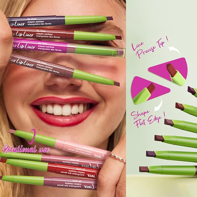 evpct Ruby Red Triangle Lip Liner Pencil Stick for Women, Retractable Lips Liner Pen Triangle Tip for Sculpting & Filling & Plumping, Longwear Lipliners Pencil, Vegan Cruelty Free Lip Filler Plumper