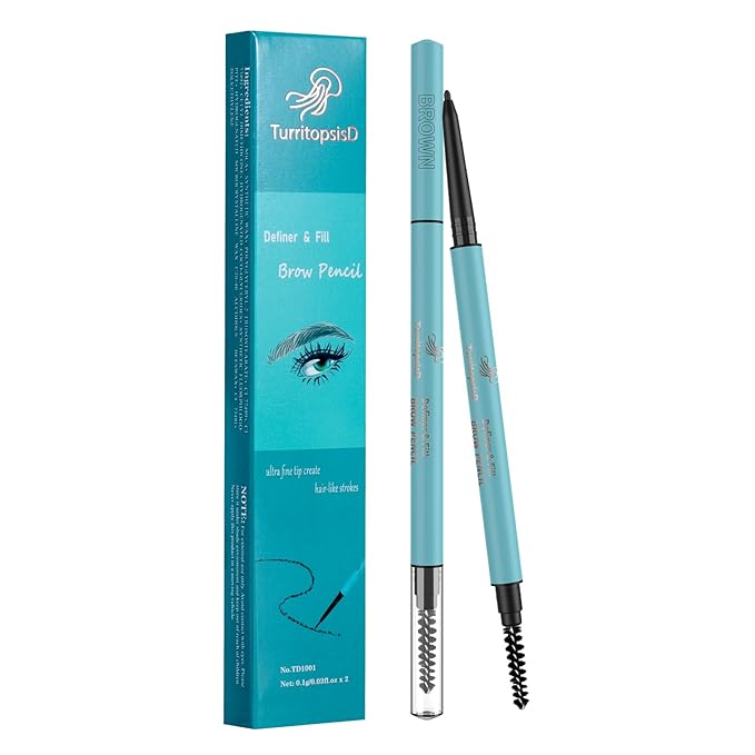 TurritopsisD Ultra-thin Brow Pencil (2-Pack Light Brown) Eyebrow Pencil Waterproof Smudge-proof Precise Fine-tip Ultra-slim Built-in Soft Spoolie Brush