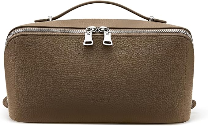 EACHY Makeup Bag,Large Capacity Travel Makeup Bag,Waterproof Portable Open Flat Toiletry Bag Cosmetic Bag with Divider and Handle