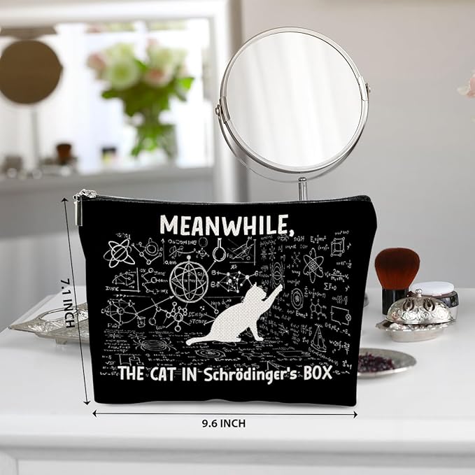 Funny Physics Makeup Bag, Physics Gifts Cosmetic Bag, Cat Lovers Organizer Zipper Pouch Science Teacher Gifts for Women Friends Sister Coworker Daughter Scientist Science Nerd