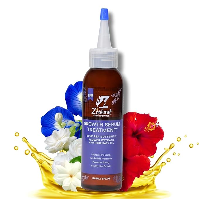 Z’Natural Scalp Hair Growth Treatment Oil – Natural Hair Oil with Blue Pea, Rosemary, Hibiscus, Jasmine & Moringa – Strengthens, Nourishes & Revitalizes Hair – Organic Oils 4Fl Oz