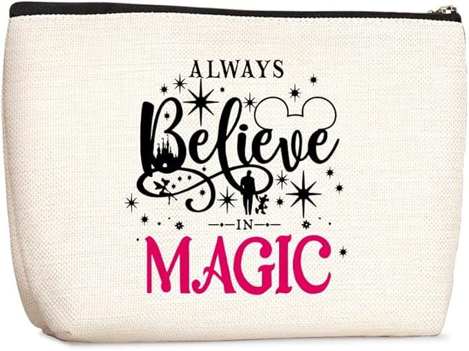 Wenboco Cartoon Mouse Stuff Decor Animal Lovers Gift Cosmetic Bag for Women Always Believe In The Magic Makeup Bag Cute Mouse Pouch Travel Bags Skincare Toiletry Bag Cartoon Mouse Makeup Bag