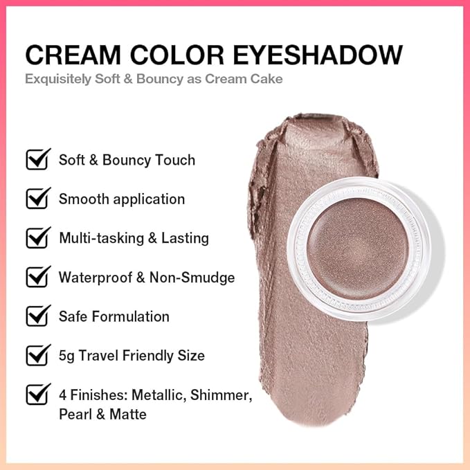 Single Cream Eye Shadow,Caramel Metallic Glitter Shimmer Natural Monochrome Eyeshadow Palette,Waterproof,Long Lasting Naturing-Looking,Vegan & Cruelty-Free,710