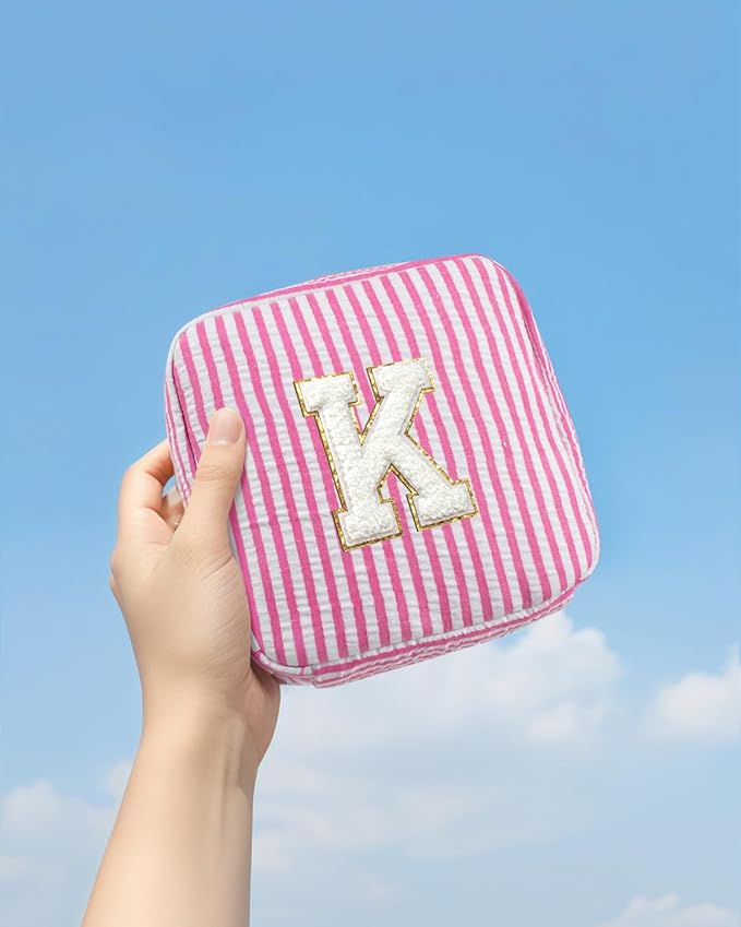 LETGO 2025 Graduation Gifts for Women- Personalized Initial Cute Pink Cosmetic Makeup Bag Pouch Make Up Bags Travel Toiletry Bag for Her Mom Girlfriend Wife Teacher 18th Birthday Gifts for Girls
