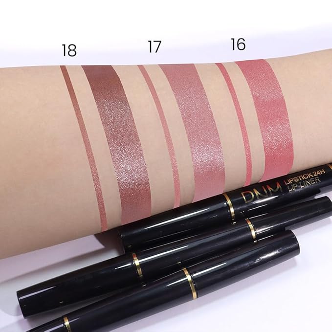 Kaely 2-in-1 Rose Nude Pink Metallic Shine Shimmer Lip Liner & Lipstick Combo Set Kit for Women, Lightweight Hydrating Formula High Impact Full Coverage Lipstick and Lip Liner Makeup Gloss 17