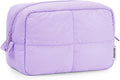 Narwey Puffy Makeup Bag for Travel Women Girl, Quilted Makeup Bag Cosmetic Bag, Cute Puffer Make Up Organizer Bags, Travel Toiletry Bag Toiletries (Purple)