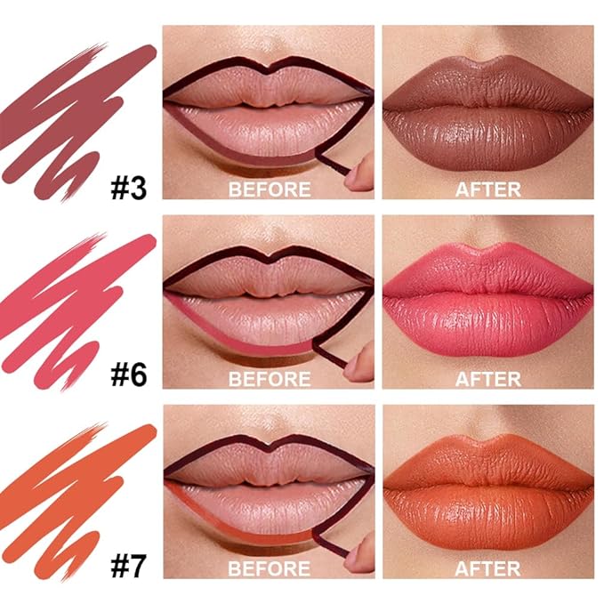 3 Colors Peel Off Lip Liner with Tweezer Kit, Rich Color Matte Finish Lip Tint Stains Makeup Set for Women, Long Lasting, Waterproof, Smudge Proof, For All Skin Types (#3, #6, #7)