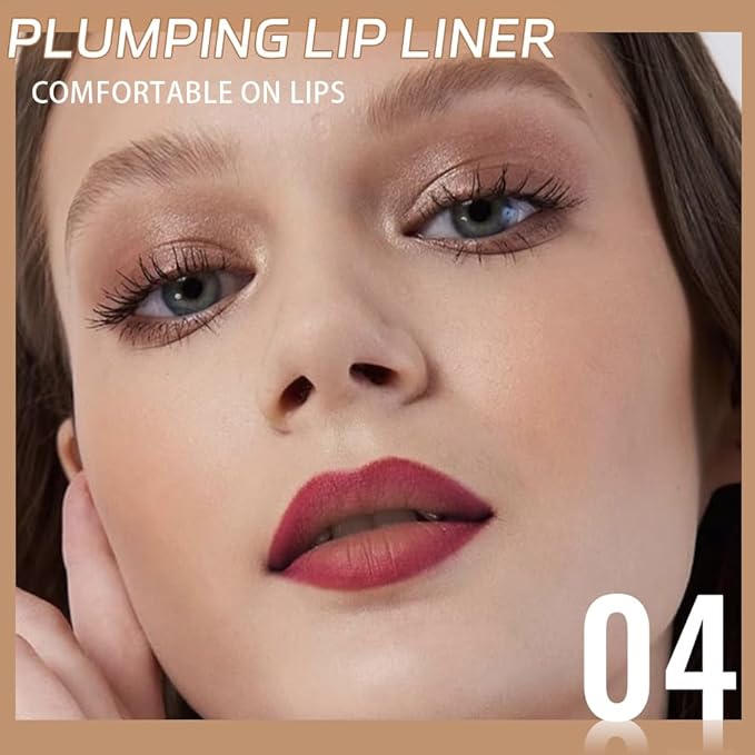 Fire Brick Red Matte Lip Liner Pencil, Plump Lip Liners Long-Lasting Creamy Formula, With Silicone Smudger for Define Contours & Sculpting Lip, Waterproof Non-Staining Crayon Lip Liner 04#