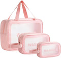 Clear Travel Bags for Toiletries,3 Pack Toiletry Bag,Matte Translucent Toiletry Bag,Makeup Bag With Handy Handle,Travel Pouch,Makeup Cosmetic Organizer for Travel Essentials(Pink)