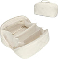 Hynes Eagle Travel Makeup Bag for Women Puffy Cosmetic Organizer Pouch Open Flat Toiletry Bag for Toiletries, Brushes Beige
