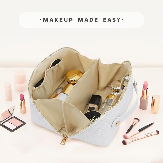 Travel Makeup Bag – Large Cosmetic Organizer with Waterproof PU Leather, Smooth Double Zipper & Tear-Resistant Lining, Toiletry Pouch for Women (Grey)