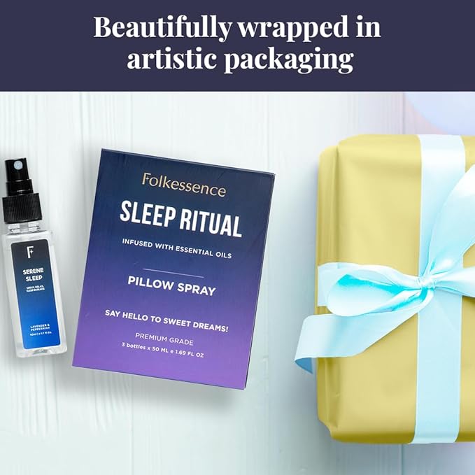 Folkulture Pillow Sprays - Set of 3 | Natural Fragrance Sleep Spray for Pillows, Bedsheets, Blankets | Fabric Freshener Spray Set for Laundry, Bedroom, Home with Essential Oils | Sleep Ritual - 5.1 Oz