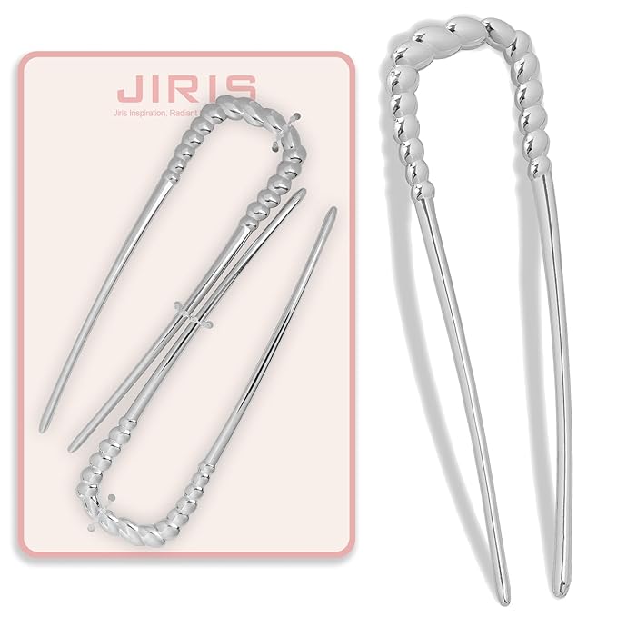 2PCS 5.5Inch French Hair Pins Large U-Shaped Pins for Women and Girls Fashion Metal Hair Pin French Twist Hair Pins for Buns, Updos,Stylish and Functional(set4-silver)