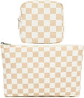 Checkered Makeup Bag, Travel Cosmetic Bag Organizer Toiletry Bag Make Up Bags with Zipper & Compartments for Women Girls, 2PCS