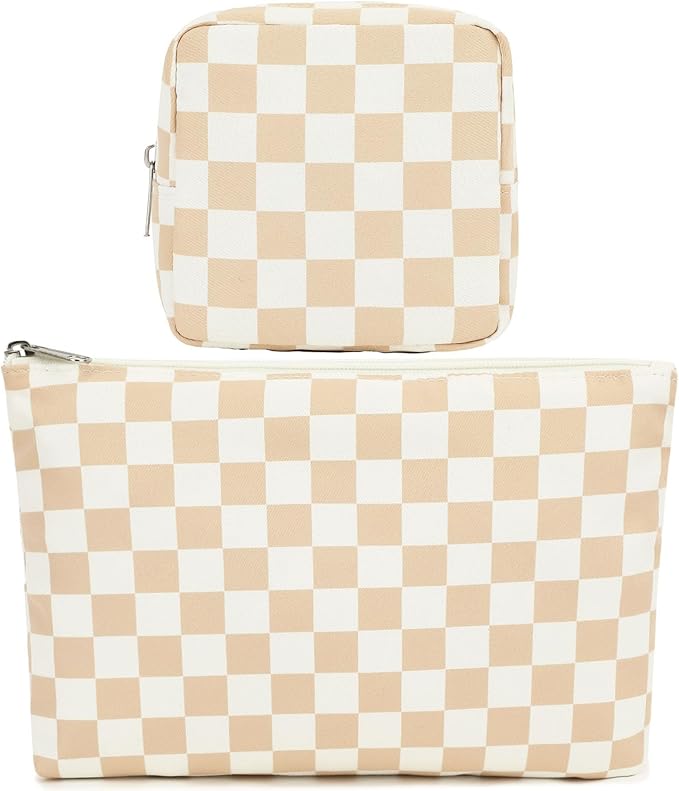 Checkered Makeup Bag, Travel Cosmetic Bag Organizer Toiletry Bag Make Up Bags with Zipper & Compartments for Women Girls, 2PCS