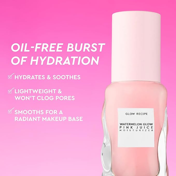 Glow Recipe Pink Juice Water Gel Face Moisturizer for Women, Men & Teens, Travel Size - Hydrating Hyaluronic Acid, Radiance Boosting, Oil-Free, Long-Lasting Korean Skin Care for Oily Skin (25ml)