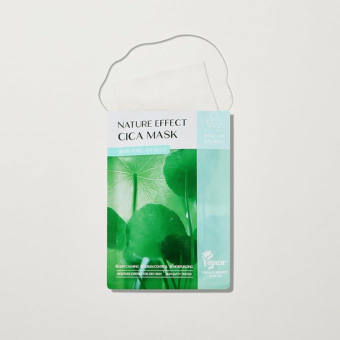 LEADERS Nature Effect Cica Mask – Hydrating & Soothing Face Mask with Cica & Tea Tree Extracts for Healthy Skin, Skin Calming & Moisturizing, Vegan & Plant-Derived, Sebum Control - 10 Sheets