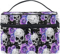 Skull Makeup Bag Purple, Flowers and Skull Gothic Makeup Organizer Bags Toiletry Bag Box Travel Cosmetic Bag Make Up Train Case for Women Teen Girl Ladies