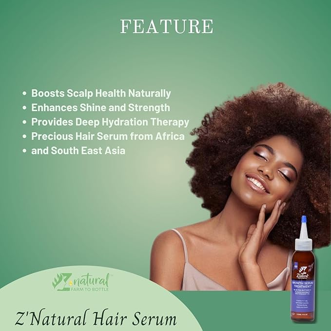 Z’Natural Scalp Hair Growth Treatment Oil – Natural Hair Oil with Blue Pea, Rosemary, Hibiscus, Jasmine & Moringa – Strengthens, Nourishes & Revitalizes Hair – Organic Oils 4Fl Oz