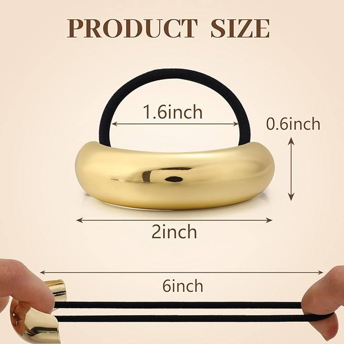 4PCS Gold Hair Ties, Metal Hair Ties for Thick Hair, Elegant Durable Round Geometric Design Hair Cuffs, Gold Hair Accessories for Women, Stretchy Non-Damage Ponytail Holders Christmas Gifts