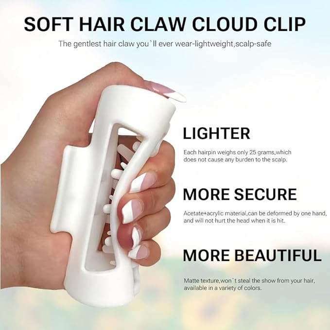 Silicone Hair Clips, Cloud Hair Pins for Women, 3.9 inch Soft Hair Claw Clip for Thick/Fine/Thin/Curly Hairstyle, Multicolor 4 Pack