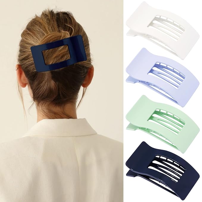 Velscrun Flat Hair Clips for Women Girls, Matte Lay Flat Claw Clips, Strong Hold Large Side Hair Clip All Hair Types, French Duck Billed Non Slip Grip Daily Styling Hair Jaw Claw Clip Navy Blue