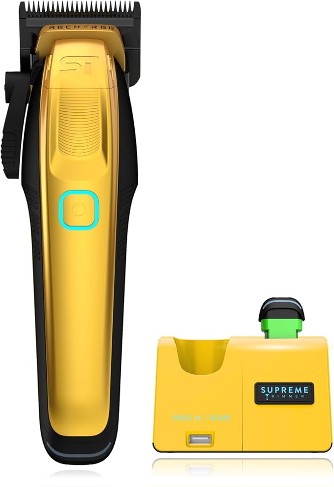 Supreme Trimmer Recharge Clipper - Professional Hair Clipper with 2 Removable Batteries, Brushless Motor, Smart Charge Stand, USB-C Charge & DLC Blades Barbers | STC779