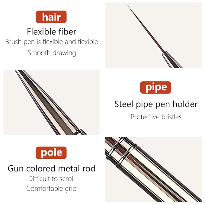 WOKOTO 5Pcs Liner Nail Art Brushes For Acrylic Nails Liner Brushes For Nails Champagne Handles Mix-Size 6mm 9mm 12mm 15mm 18mm Liner Nail Brushes Kit Thin Detail Nail Polish Detail Brushes Set