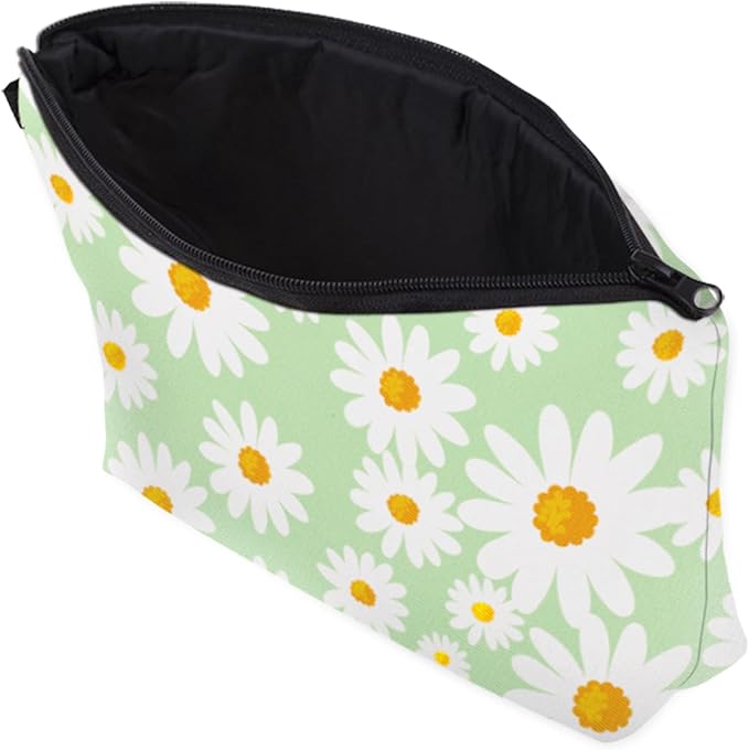 Cute Travel Makeup Bag Cosmetic Bag Small Pouch Gift for Women (Daisy Sage Green)