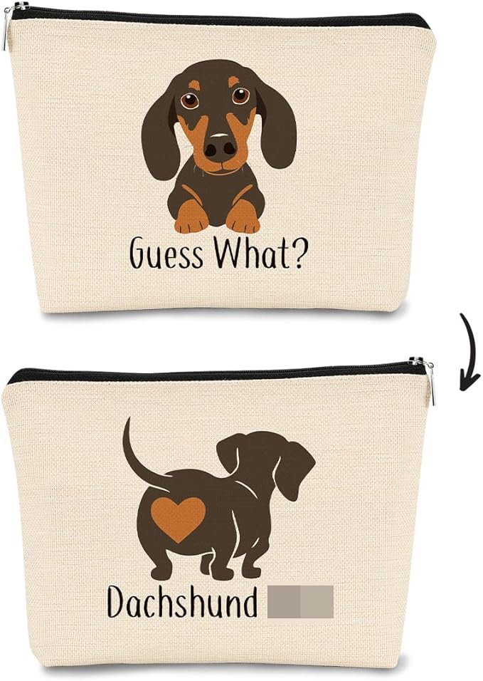 Dachshund Makeup Bag,Dachshund Gift Funny Guess What It's Dachshund Cartoon Cute Wiener Dog Sausage Dog Cosmetic Bag Best Gift Idea for Dog Loves Women Dog Mom Teen Girls Daughter