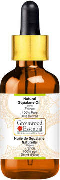 Greenwood Essential Pure Natural Squalane Oil (derived from Olives) with Glass Dropper Natural Therapeutic Grade for Hair, Skin & Aromatherapy 10ml (0.33 oz)