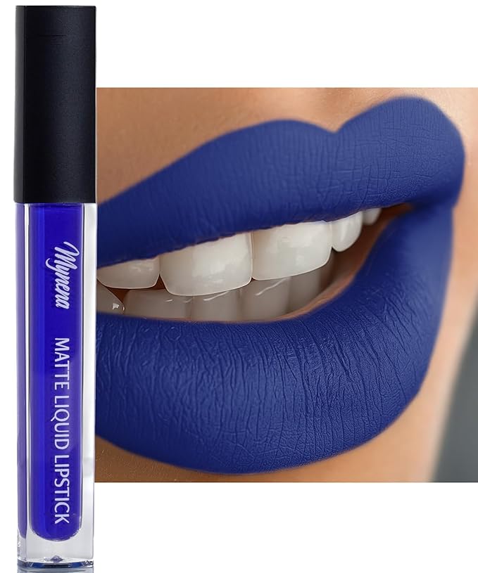 Mynena Blue Long Lasting Lipstick for Women Waterproof & Transfer-Proof | Hydrating with Shea Butter | Bold Pigment Intense Matte Color Lip Stain | Talc-Free & Vegan Product that Performs | Mavi