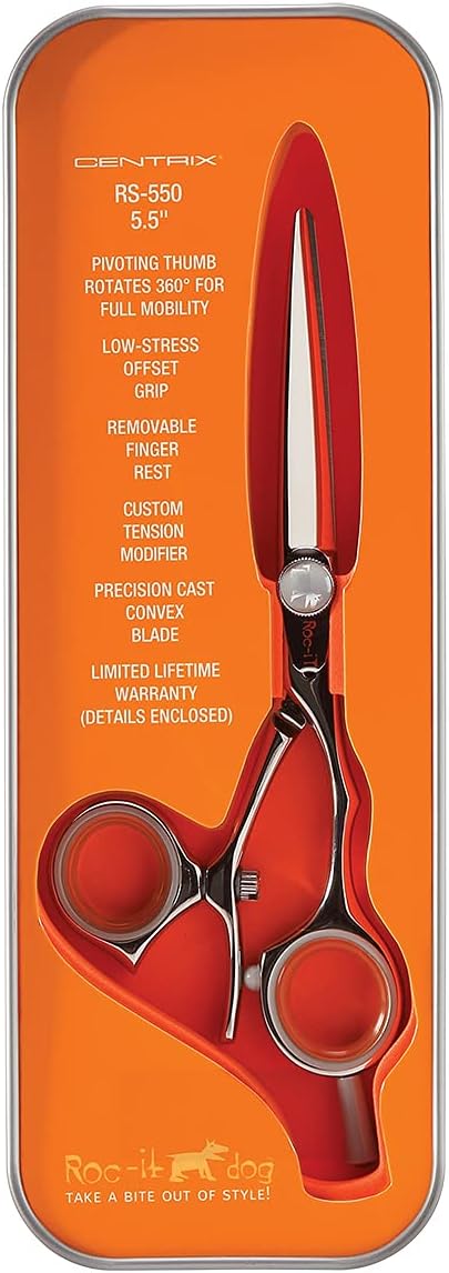Cricket Centrix Roc-It Dog 360 Hair Scissors Professional Hair Cutting Scissors – 360° Pivoting Thumb, Shears w/Smooth Control and Consistent Tension – 550 5.5 Inch Stainless Steel Shear for Stylists