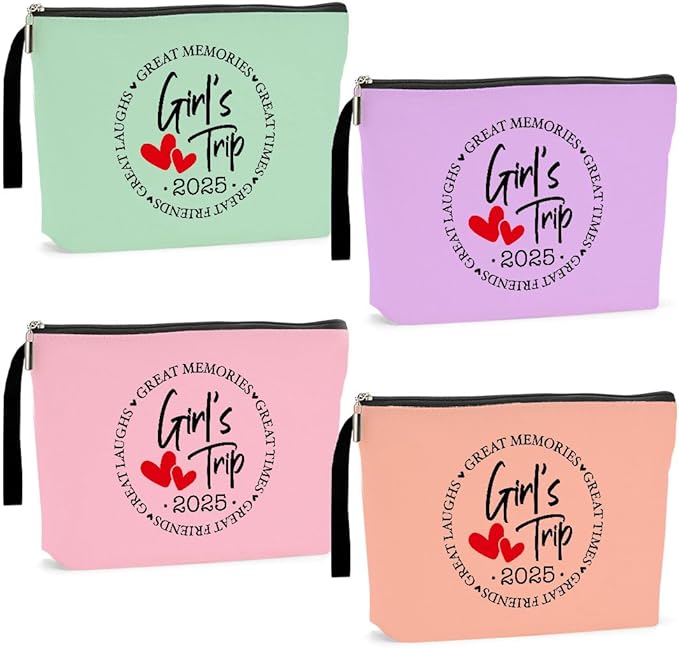 4Pcs Girls Trip Gifts Favors 2025 Weekend Bag Makeup Bag Weekender Bags for Women Sisters Niece Cosmetic Bag Zipper Pouch Wedding Bachelorette Party
