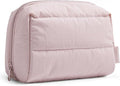 BAGSMART Puffy Makeup Bag, Wide Opening Cosmetic Bag Compact & Spacious, Water-Resistant Travel Organizer Pouches for Women (Baby Pink)