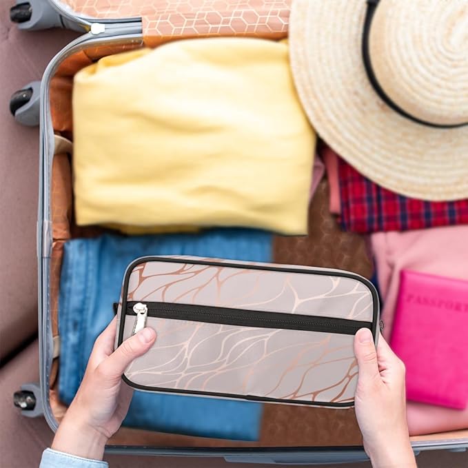 Abstract Rose Gold Marble Travel Toiletry Bag for Women Men Lightweight Cosmetic Makeup Bag Organizer Waterproof Shaving Bag Dopp Kit with Large Capacity for Toiletries and Shaving Accessories