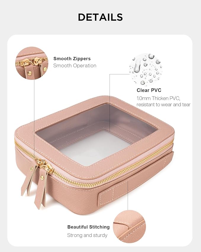 KOTORA Small Makeup Bag for Purse Cute Travel Makeup Bag Clear Cosmetic Bag with Zipper, Car Make Up Bag Organizer Storage Traveling Car Accessories Travel Essentials for Women (Nude Pink)