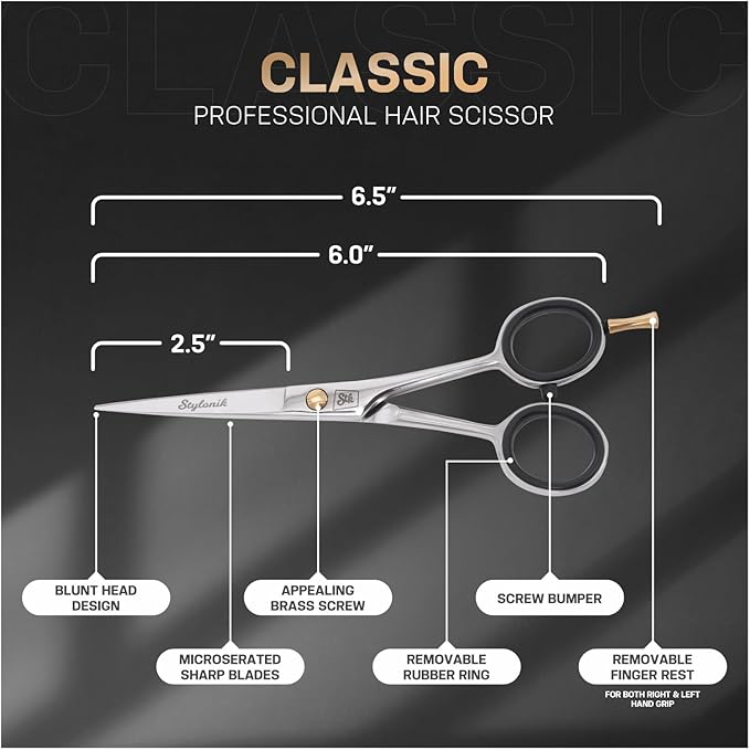 Hair Cutting Scissors-Professional Hairdressing Scissors for Women,Men,Hair Stylists,Salon,Barber- 6.5-Inch Stainless Steel Hair Scissors with Finger Rest (Classic Scissor Shinny Polish)